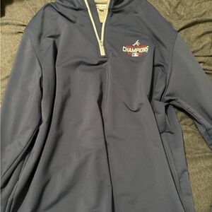Peter Millar Blue and Gray Pullover Atlanta Braves World Series Champions 2021.